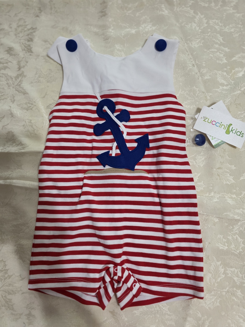Zuccini Kids Red & White Striped Anchor Romper